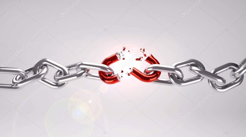 3d illustration Broken Chain with Red Weak Link