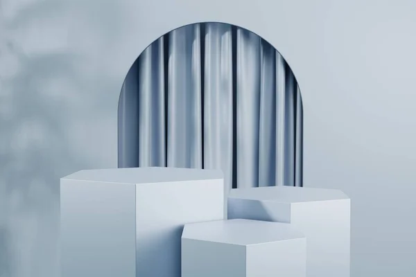 Ürün sunumu için Mockup podyumu, mavi pastel arkaplan, 3d görüntüleme, 3d illüstrasyon