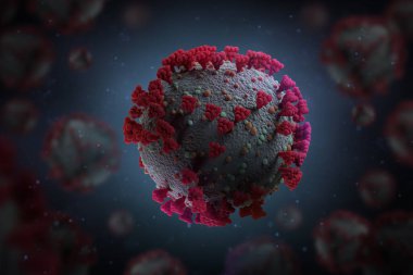 Mikroskop altında Corona virüsü Coronavirüs COVID-2019 'un 3 boyutlu çizimi