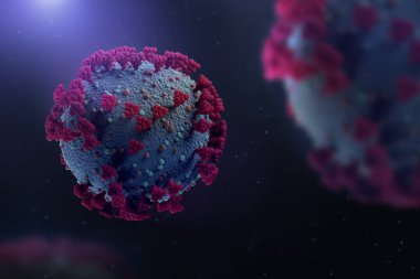 Mikroskop altında Corona virüsü Coronavirüs COVID-2019 'un 3 boyutlu çizimi