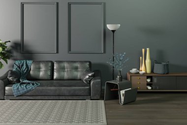 Poster çerçevesini ev içi arka planda, İskandinav stili 3B biçiminde düzenle