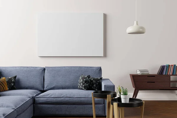 Modern iç plan, oturma odası, İskandinav tarzı, 3D illüstrasyon