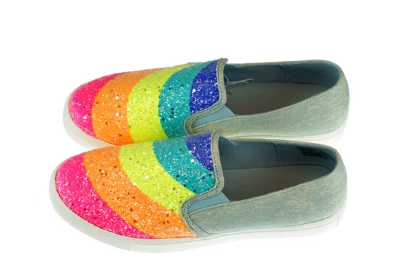 Primer Plano Los Zapatos Lluvia Con Color Del Arco Iris —  Fotos de Stock