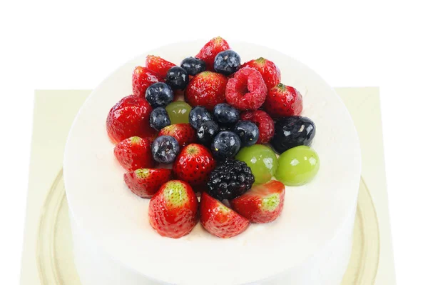 Gâteau Anniversaire Fruits Isolé Sur Fond Blanc — Photo