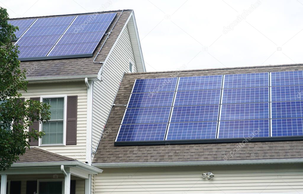 solar panel installed on the house roof                               