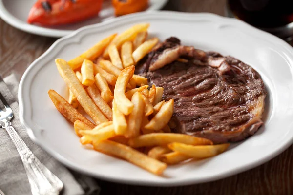 Beef Steak French Fries — Stock Photo, Image