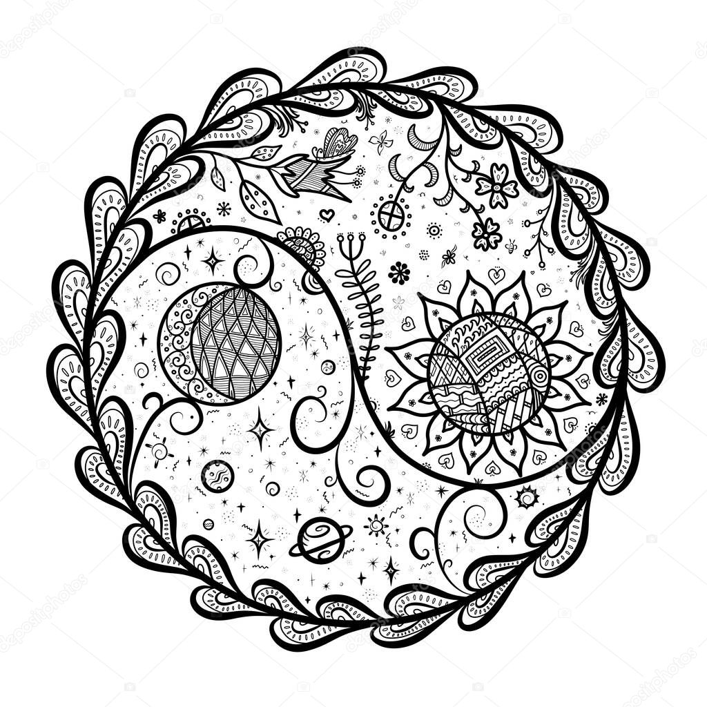 Coloring picture antistress for adults Yin Yang