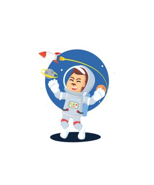 Astronotlar galaksi vektör illüstrasyonuyla mutlu