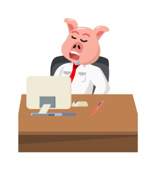 İş adamı domuz ofis vektör illüstrasyonunda uyuyor
