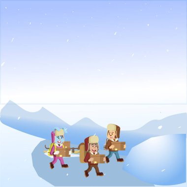 Kar vektöründe yürüyen üç hayvan