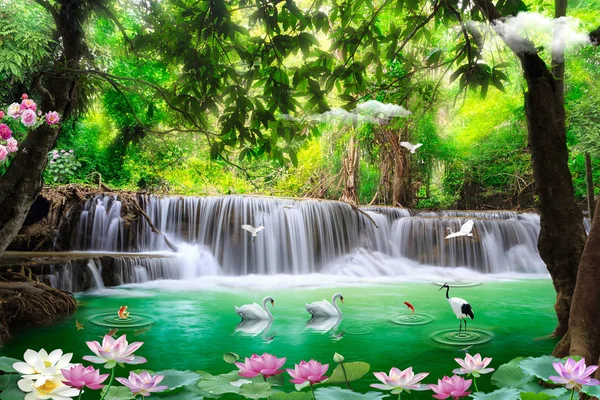 3B çiçek, kelebek gökyüzü ve çiçek tuğla duvar arka plan home