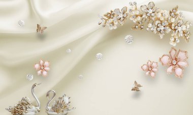 3B çiçek, kelebek gökyüzü ve çiçek tuğla duvar arka plan home