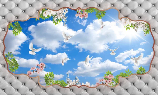 sky and flower or pigeon ceiling