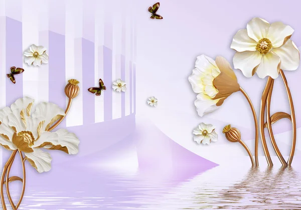 Цветок Небо Бабочки Цветок Дома Кирпичный Фон Стены — стоковое фото