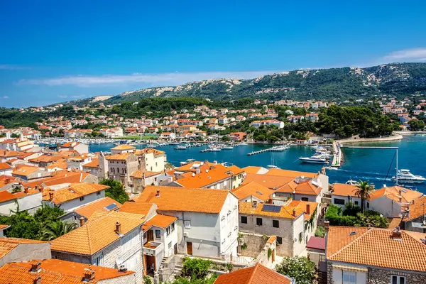 Uitzicht Van Stad Rab Kroatisch Eiland Rab Vanaf Een Toren — Stockfoto