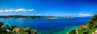 panorama view of mediterranean sea in northern Croatia, island Rab with its beautiful turquoise color of water and nature clipart