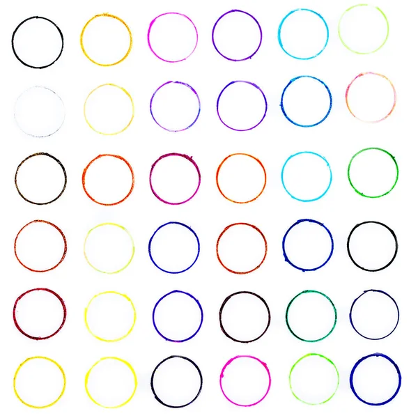 Closeup Mnoha Málo Rukou Nakreslené Různobarevné Kruhy Ilustrace Skvrny Lemy — Stock fotografie