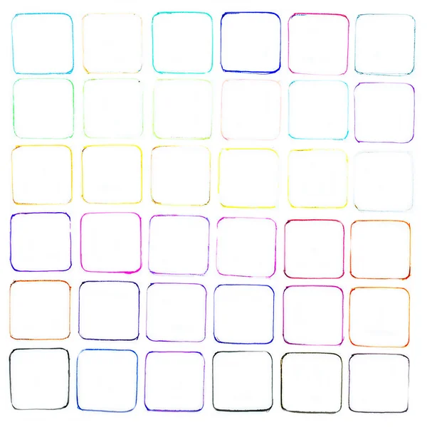 Close Muitos Pequenos Quadrados Multicoloridos Desenhados Mão Ilustração Com Manchas — Fotografia de Stock
