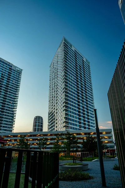 Avond Uitzicht Modern Deel Van Slowakije Hoofdstad Bratislava Zakendistrict Tijdens Rechtenvrije Stockfoto's