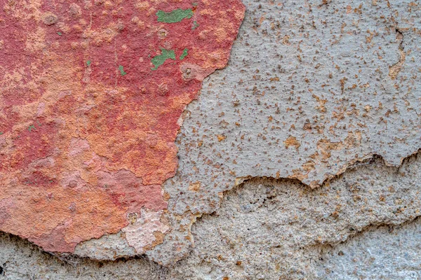 Hintergrund Beschädigter Verwitterter Mehrfarbiger Anstrich Der Betonwand Mit Vielen Flicken — Stockfoto