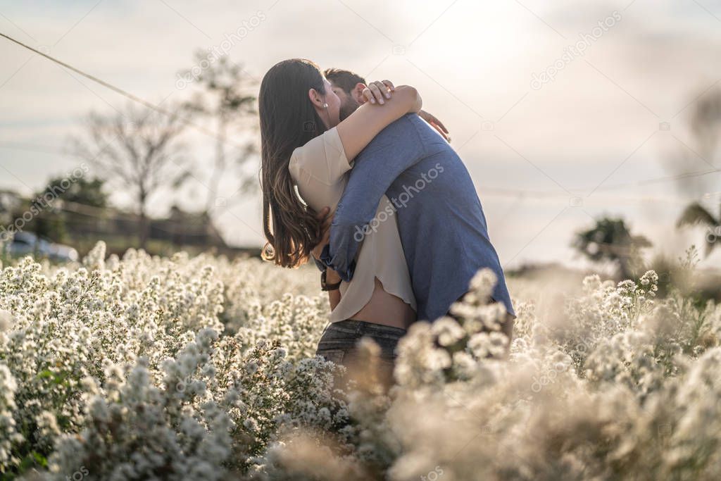 Romantic Couple on a Love Moment at Holambra, Sao Paulo, Brazil