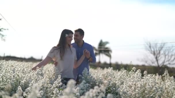 Romantisches Paar Auf Einem Liebesmoment Einem Blumenfeld Holambra Sao Paulo — Stockvideo