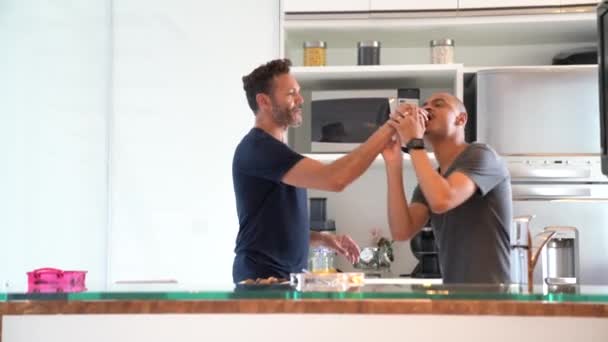 Gay Couple Dancing Kitchen — Stock Video