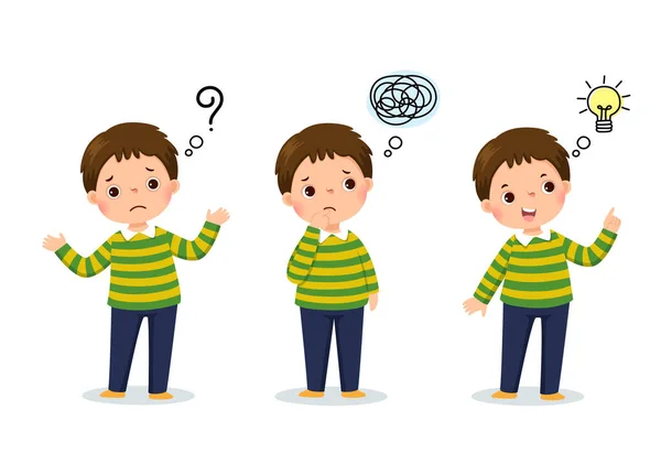 Векторні Ілюстрації Мультиплікаційного Дитячого Мислення Продуманий Хлопчик Спантеличений Хлопчик Хлопчик — стоковий вектор