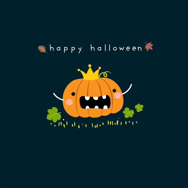 Tarjeta Halloween Feliz Con Linda Calabaza Dibujos Animados — Archivo Imágenes Vectoriales