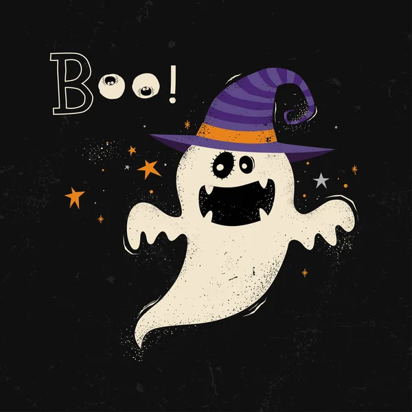 Feliz Tarjeta Halloween Con Dibujos Animados Fantasma — Archivo Imágenes Vectoriales