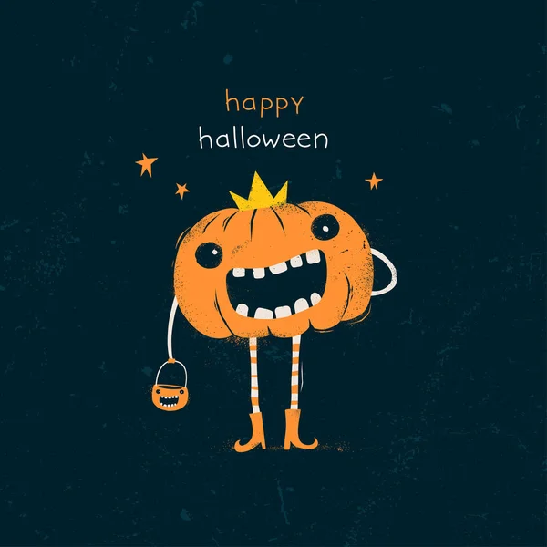 Feliz Tarjeta Halloween Con Dibujos Animados Calabaza — Archivo Imágenes Vectoriales