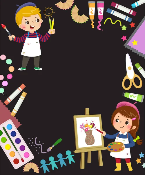 2人の子供のアーティストとアートコンセプトの広告の背景のためのテンプレート — ストックベクタ