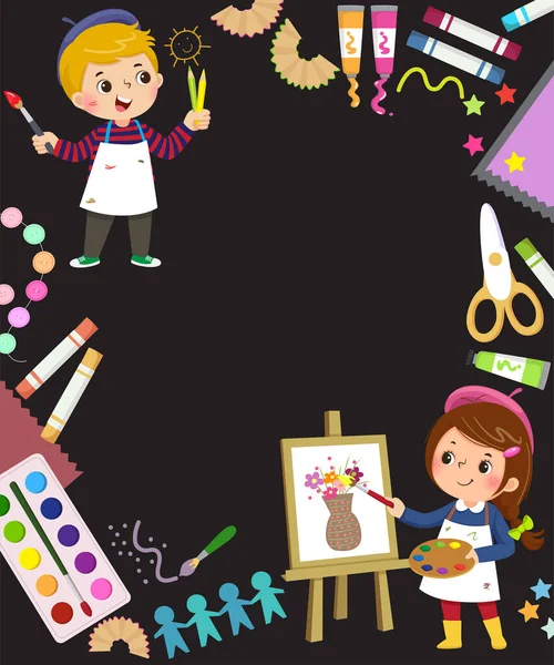 Plantilla Para Fondo Publicitario Concepto Arte Con Dos Artistas Infantiles — Vector de stock