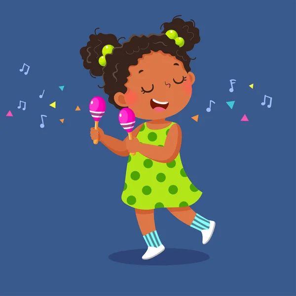 Χαριτωμένο Κοριτσάκι Παίζει Μαράκες Μπλε Φόντο — Διανυσματικό Αρχείο