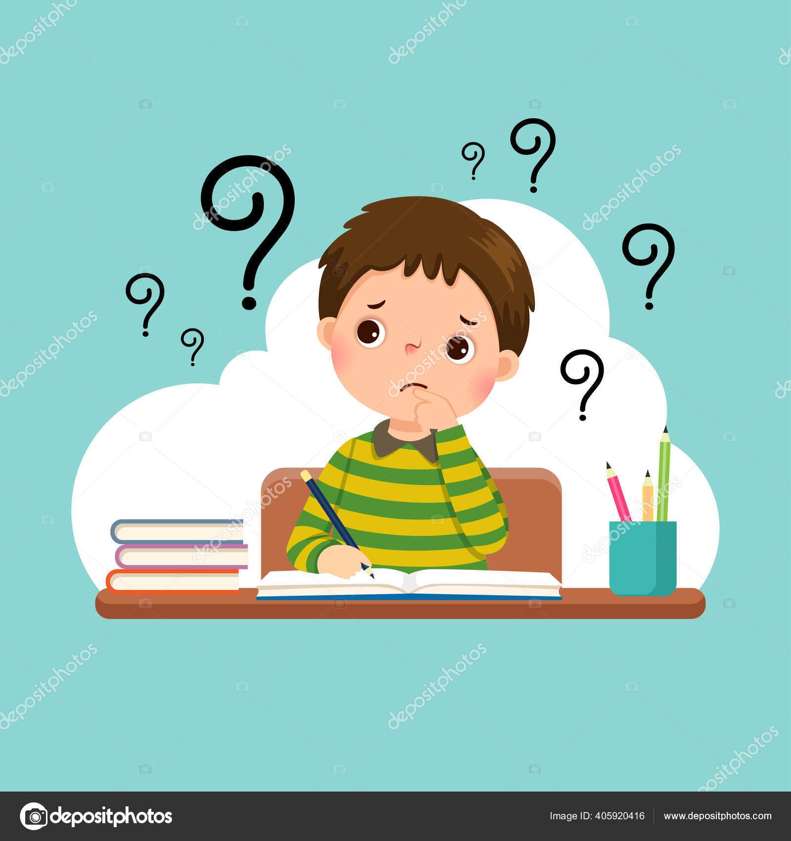 Vector Illustration Cartoon Stressed Little Boy Doing Hard Homework Desk  Stock Vector Image by ©KanKhem #405920416