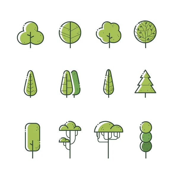 Vektorillustration Der Verschiedenen Arten Von Baumsymbolen — Stockvektor