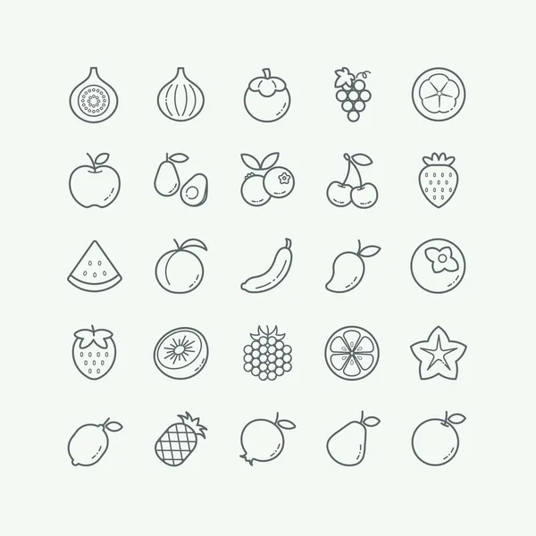 Fruit Thin Line Icons Set Outline Style Auf Hellgrauem Hintergrund — Stockvektor