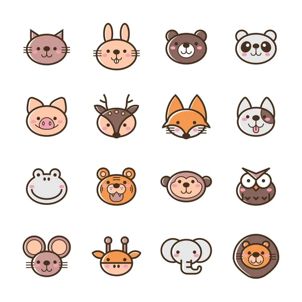 Conjunto Vectorial Iconos Animales Contorno Rellenado Sobre Fondo Blanco — Vector de stock