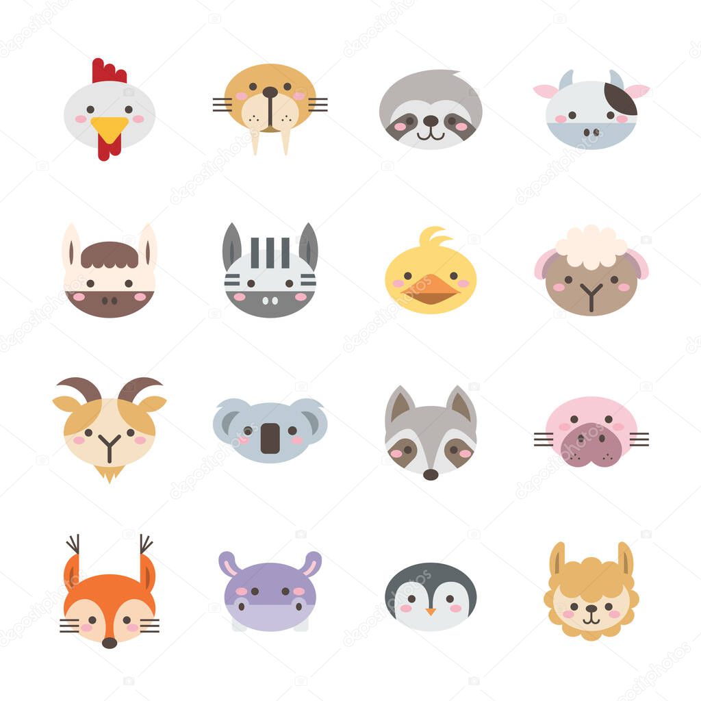 Vector set of flat animal icons on white background set 2.