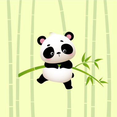Bambu ağaçlarında asılı vektör illüstrasyon karikatür panda.