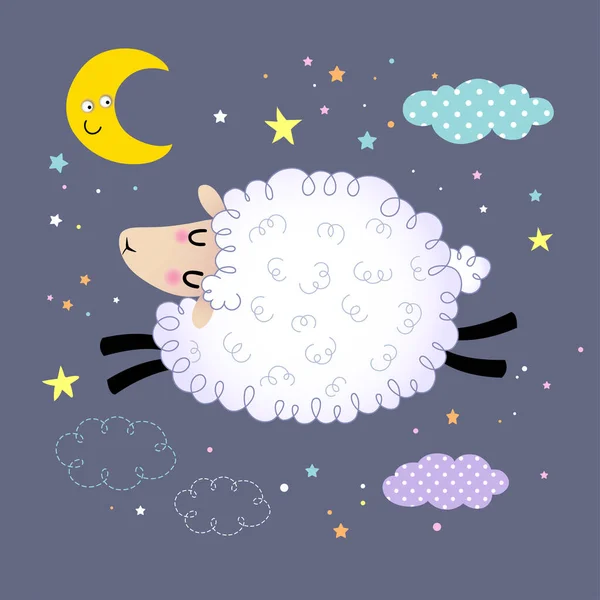 Ilustración Vectorial Ovejas Lindas Saltando Cielo Nocturno — Archivo Imágenes Vectoriales