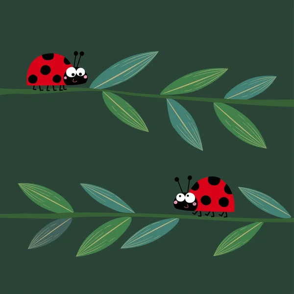 Ilustración Vectorial Dos Mariquitas Lindas Mariquitas Caminando Sobre Los Tallos — Archivo Imágenes Vectoriales