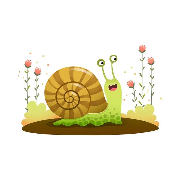 Ilustración Vectorial Lindo Caracol Dibujos Animados Arrastrándose Jardín Sobre Fondo — Archivo Imágenes Vectoriales