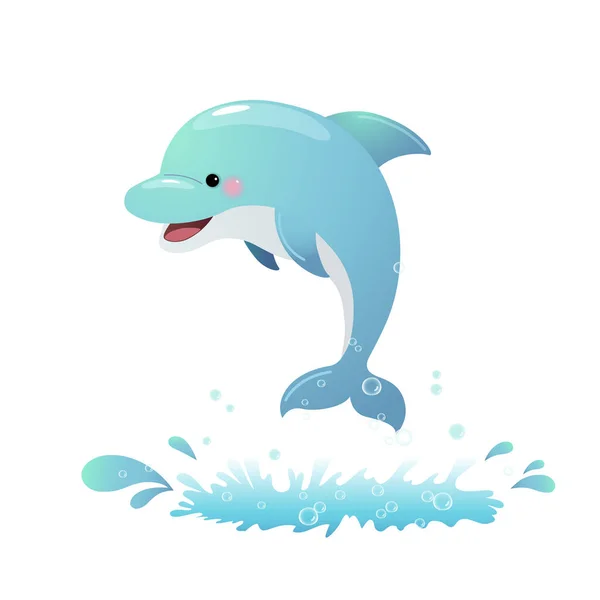 Vector Illustration Cute Cartoon Dolphin Jumping Out Sea — Stock Vector
