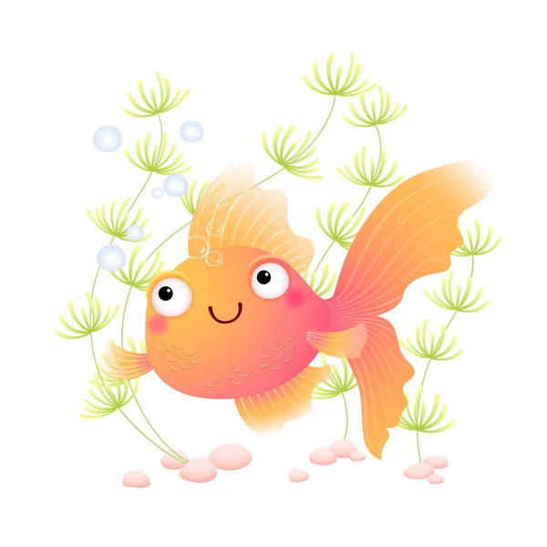 Vector Ilustração Bonito Desenho Animado Peixinho Dourado Aquário — Vetor de Stock