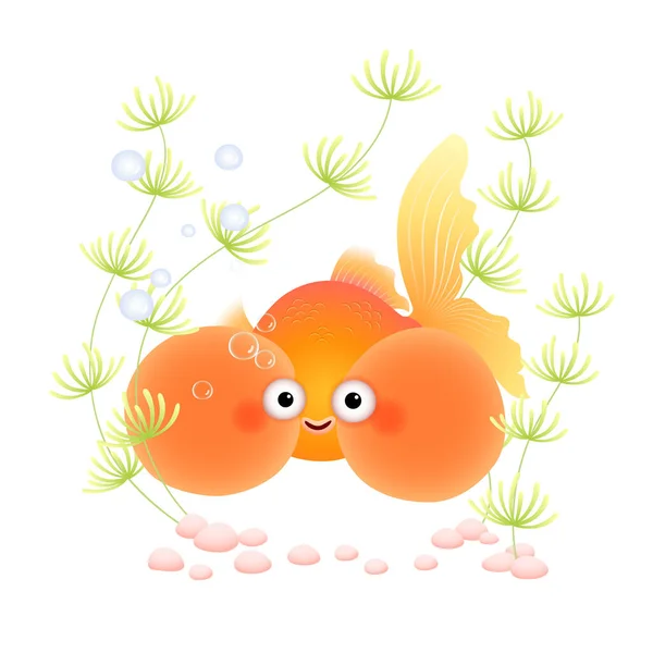 水族馆里可爱的卡通泡泡眼金鱼图片 — 图库矢量图片