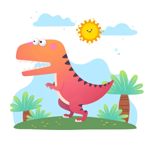 Vektor Illustration Tecknad Tyrannosaurus Rex Dinosaurie Vit Bakgrund — Stock vektor