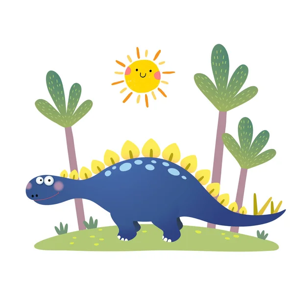 Ilustração Vetorial Dinossauro Stegosaurus Desenhos Animados Sobre Fundo Branco — Vetor de Stock