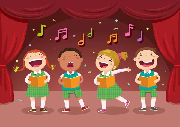 Çocuklar Sahnede Şarkı Söylüyor — Stok Vektör