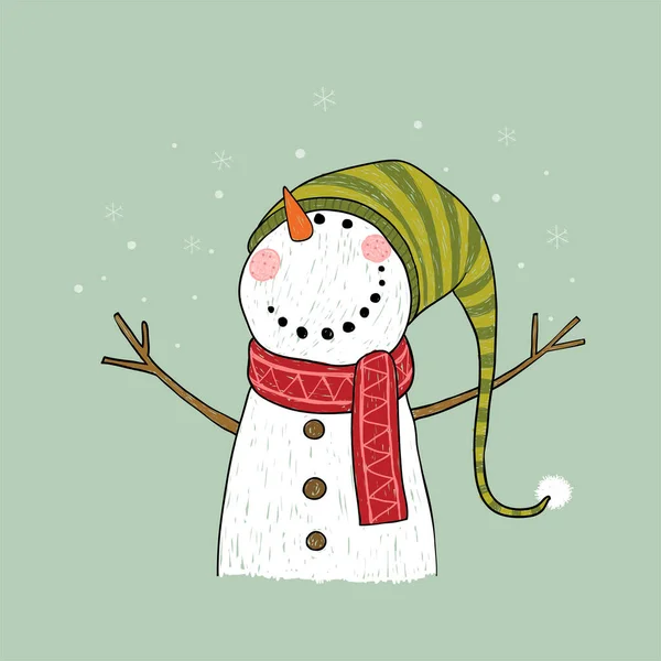 雪人手绘圣诞贺卡 — 图库矢量图片